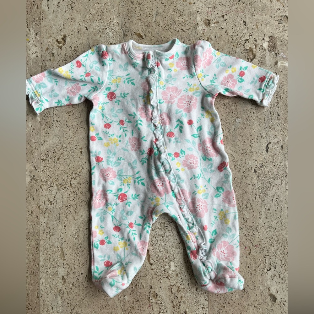 Little Me Floral Footed One-Piece in White, Pink & Mint